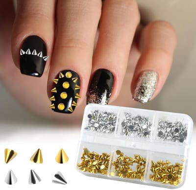 Nagel Studs, Gouden Zilveren Kegel Spikes voor Nagels Stijlvolle Goth Nagel Juwelen Legering Nagel Klinknagels Doe-Het-Zelf Nagel Accessoires Cadeau voor Vrouwen