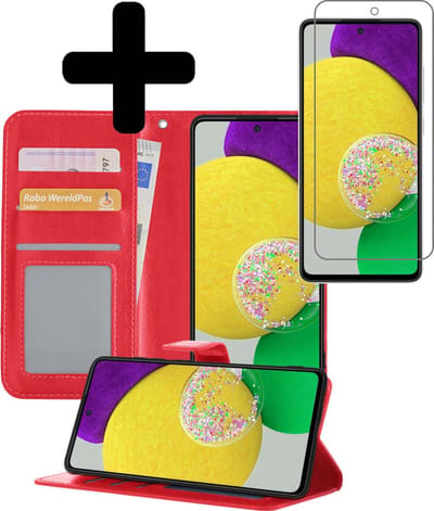 Hoesje - Met Screenprotector - Geschikt voor Samsung Galaxy A52s 5G - Luxe Pasjeshouder - Bookcase Portemonee - Flip Case - Kunstleer Book Case - Flipcase - Book Cover - Walletcase - Portemonneehoes - Telefoonhoesjes - Rood