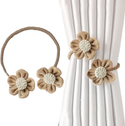 Gordijn Tiebacks - Bloemen Banden - Decoratieve Afsluiting - Set van Twee - 48 x 8 cm - Koffie