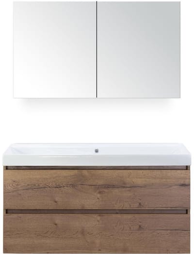 Maxx XL Badmeubelset 120 cm - Tabacco - Wastafel Just Enkel Zonder Kraangat met Spiegelkast