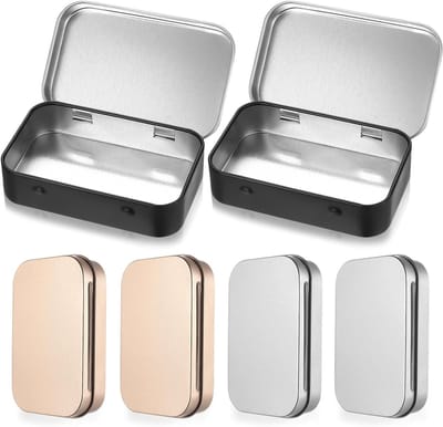 Set van 6 Kleine Blikjes met Deksel, Rechthoekige Blikjes voor Opslag van Snoep, Sleutels en Sieraden, Ideaal voor Organisatie en Creatieve Projecten