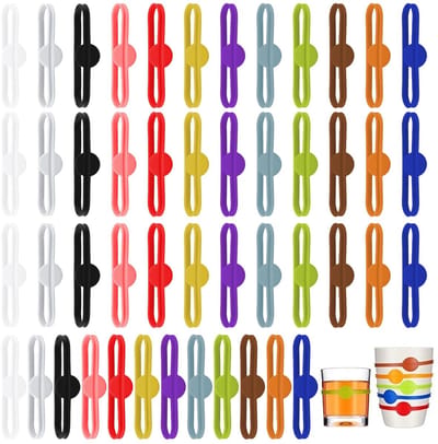 Dailygoods- Drinkglazen 48 stuks - Gekleurde Glasmarkers - Herbruikbare Siliconen - Maatbekermarkering - Eenvoudig Schoon te Maken - Lichtgewicht en Handig