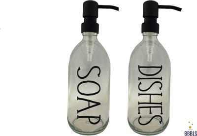 BBBLS® Design Dispenser Giftset "Soap Dishes" | Transparant Glas | 500ml | RVS / Metaal Pomp Zwart | Zeeppomp | Zeepdispenser | Zeephouder