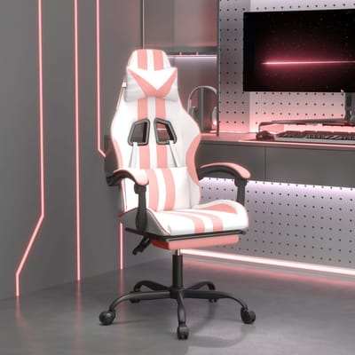 vidaXL - Gamestoel - draaibaar - met - voetensteun - kunstleer - wit - en - roze