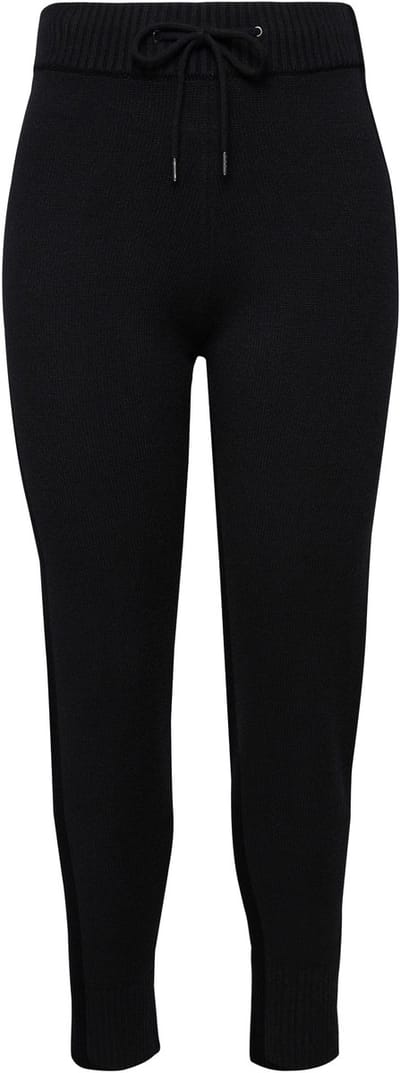 Ulla Popken - Dames - Grbreide broek brede geribbelde tailleband koord - Zwart - Maat 54+