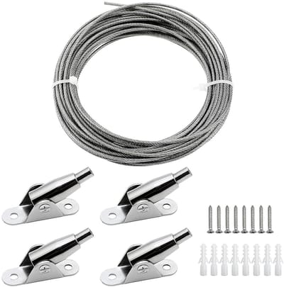 SnelShoppen - 4 Stuks Verstelbare Hangdraden voor Schilderijen, 2mm x 1.5mm met Lus en Haak, Stevige Roestvrijstalen Kabel met Plastic Coating voor Ku