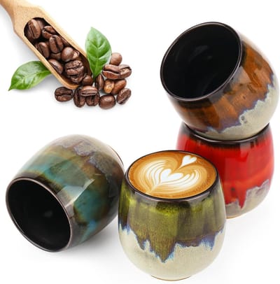 Set van 4 Handgemaakte Porseleinen Espresso Kopjes van 100 ml, Perfect voor Espresso, Mocha en Macchiato, Duurzaam en Stijlvol Design