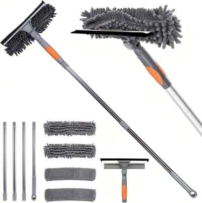 Professionele Ruitenwisser met Verlengsteel – Uitschuifbare Raamwisser 160 cm – 2-in-1 Microvezel Raamtrekker – Voor Hoge Ramen, Douche, Spiegel & Auto – Streeploos Schoonmaken