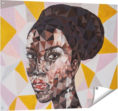 Gards Tuinposter Afrikaanse Vrouw in Driehoekjes - Abstract - 100x80 cm - Tuindoek - Tuindecoratie - Wanddecoratie buiten - Tuinschilderij