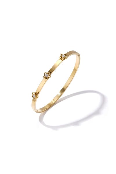 Bangle met bloemdetail en rhinestone - Goudkleur