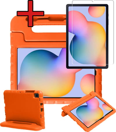 Hoesje - Geschikt voor Samsung Galaxy Tab S6 Lite - Met Screenprotector - Kinderhoes - Shockproof Bumper - Kidsproof Case - Tablethoes - Kinder Hoes Cover - Oranje