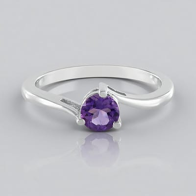 Cavill - Zilveren Ring met Siberische Amethist 0,661 ct - 925 Sterling Zilver Geplatineerd - Ronde Paarse Edelsteen - Elegant Modern Design