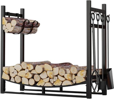 Houthaardrek - Haardhout Opslag - Haardhout Opslaan - Inclusief Gereedschap - 87 x 33 x 76 cm - Zwart