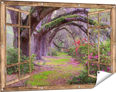 Gards Tuinposter Doorkijk Sprookjesbos - 120x80 cm - Tuindoek - Tuindecoratie - Wanddecoratie buiten - Tuinschilderij