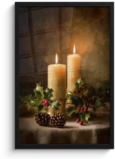 Poster in lijst - Fotolijst 40x60 cm - Posters - Kaarslicht - Kerst - Veelkleurig - Posterlijst zwart - Decoratie - Wanddecoratie woonkamer - Muurdecoratie slaapkamer - Kerstversiering - Kerstdecoratie voor binnen - Kerstmis