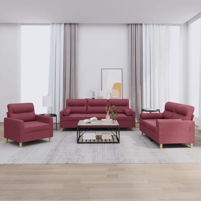 vidaXL - 3-delige - Loungeset - met - kussens - stof - wijnrood