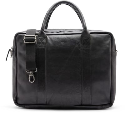 Manfield - 18 inch zwarte leren laptoptas