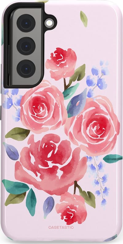 Casetastic hoesje geschikt voor Samsung Galaxy S22 - Dubbellaagse bescherming - Aquarel pracht - Fashion Case - Lichtroze Lavendel
