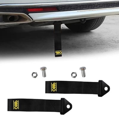 Sleeptouw voor race auto - Nylon - Voor voertuig achterbumper - Zwart - 2 stuks