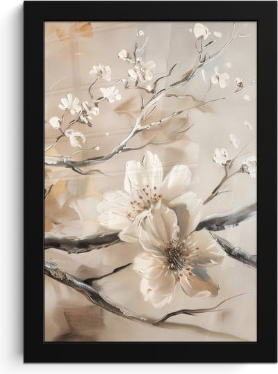 Poster in lijst - Fotolijst 20x30 cm - Posters - Bloemen - Natuur - Wit - Bloesem - Abstract - Posterlijst zwart - Decoratie - Wanddecoratie woonkamer - Muurdecoratie slaapkamer