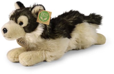 Rappa ECO knuffel wolf 38 cm - realistische knuffel van recyclede PET flessen - zwart creme