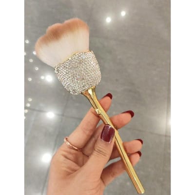 1 stuks Luxe Roosvormige Make-up Kwast met Strass Decoratie, Grote Blusher Kwast, Nail Art Kwast & Stofreinigingskwast, Contour Kwast Poederkwast 1pc beige