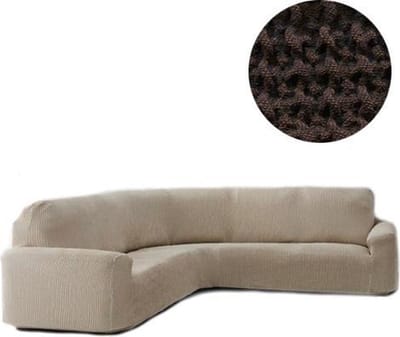 Bankhoes Milos voor Ronde Hoekbank - Bruin - Breedte 360-540cm - Hoogte 80-100cm - Extreme Stretch Bankhoezen
