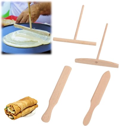4-delige Houten Pannenkoekenset - Spatel, Deegverdeler en Schrapers