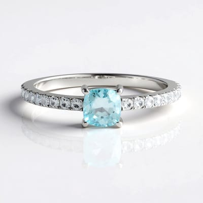 Cavill - Elegante damesring - 925 Sterling Zilver platina - Ratanakiri zirkoon 0.727 ct - Cambodjaanse cushion zirkonen 1.148 ct
