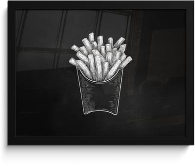 Poster in lijst - Fotolijst 40x30 cm - Posters - Friet - Witte krijttekening - Zwart - Posterlijst zwart - Decoratie - Wanddecoratie woonkamer - Muurdecoratie slaapkamer