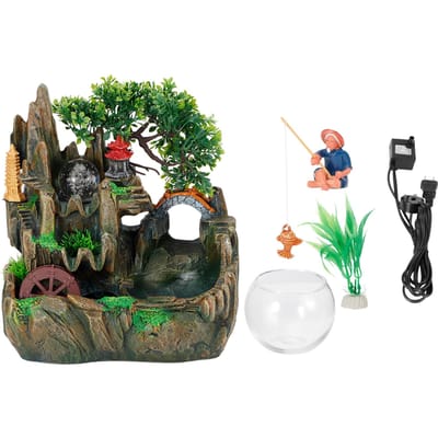 Fontaine de Bureau LED Rocaille en Résine Récipient à Poissons avec Boule Décoration de Bureau Maison Bureau Prise US