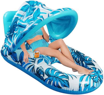 Betaalbare Goederen® opblaasbare luchtbed - met dak - blauw - luchtbed zwembad volwassenen - zwembad - zomer - vakantie - waterhangmat