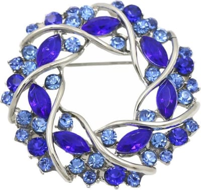 Fako Bijoux - Broche - Krans - Kristal - 49mm - Zilver - Blauw