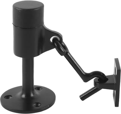 RVS deurstopper met haak, 90 mm moderne veiligheidsdeurstop met geluidsdempend rubber en montageschroeven - zwart