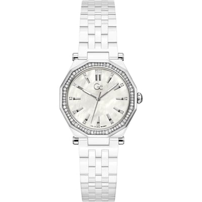 Gc Gc Gleam Quartz Analoog Horloge Wit Case: 100% Ceramic & Stainless Steel | Armband: 100% Ceramic 32 mm Z59003L1