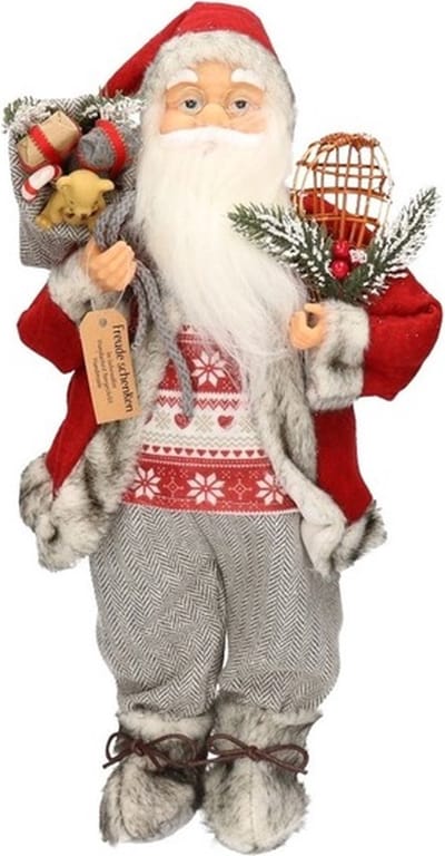 G. Wurm Kerstman pop - 46 cm - kunststof/textiel - staand - kerst decoratie figuur - kerstdecoratie