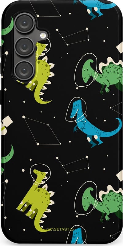 Casetastic hoesje geschikt voor Samsung Galaxy S23 FE - Dubbellaagse bescherming - Dino in de sterren - Fashion Case - Zwart Groen