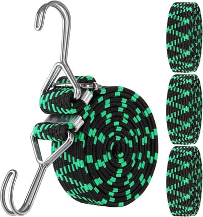 Koorden met Haken 2m, Bagagespanner, 4pcs Verstelbare Bungee Riemen voor Motorfiets Fiets Auto Camping Tent Dekzeil, UNOLIGA Platte Elastische Koorden met Haken, Elastische Spanners (Groen)