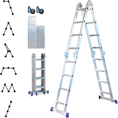 Multifunctionele Scharnierende Vouwladder 4x4 – Steiger en Trapladder Functie