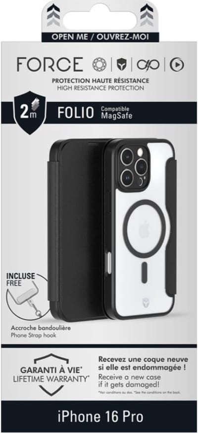 Force Case, Hoesje geschikt voor iPhone 16 Pro - MagSafe Versterkt Folio, Zwart