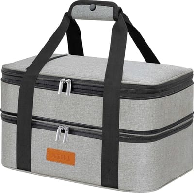 Dubbeldekker Braadpan Drager - Geïsoleerde Tas - Warm en Koud - Uitbreidbaar Compartiment - 16L x 11W x 8.5H inch