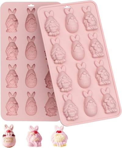 KZQ Siliconen Chocoladevorm Pasen 12 Holtes Ei Konijn Kabouter Voor Snoep Gummies En Cupcake Toppers