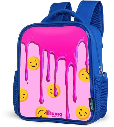 NoBoringSuitcases.com® - Rugzak blauw - Schooltas jongens - Smiley’s onder roze verf - Kinder rugtas jongen - Boekentas kind - Kinderrugzak voor school - Schoolrugzak