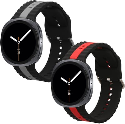 kwmobile 2x horlogebandjes geschikt voor Samsung Galaxy Watch 8 Galaxy / Galaxy Watch 8 Classic 46mm bandje - Smartwatch bandjes van TPU - Activity tracker horloge band in zwart / grijs / zwart / rood