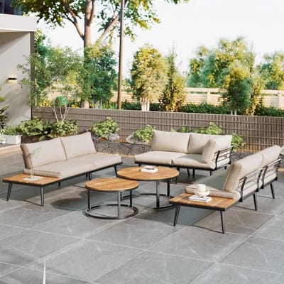 Tuinloungeset 6-delig 160x64x75 cm Beige – Luxe Modulaire Tuinset met Acaciahout Tafels, Waterafstotende Kussens, 5-6 Personen – Balkon & Terras Meubelset – HomebyNicole