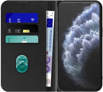 Geschikt voor iPhone 11 Pro Telefoonhoesje Zwart Kunstleer Met Magnetische Sluiting - Portemonnee BookCase Met Pasjeshouder - ProtX