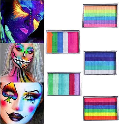 Schminkset 5 stuks - Waterbasis verf - Artistieke make-up - Regenboogstrip design - 6 kleuren - Multicolor