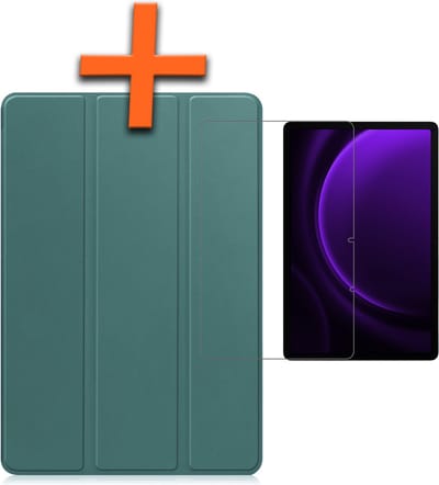 Hoesje - Geschikt voor Samsung Galaxy Tab S9 FE Plus - Met Screenprotector - Trifold Bookcase - Hard Cover Case - Met Uitsparing Geschikt voor S Pen - Hardcover Book - Tablet Hoes - Donkergroen