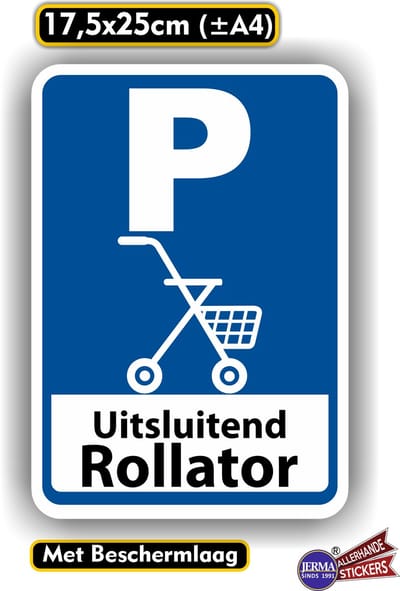 Jerma - Rollators - Hier Plaatsen - Sticker – 17.5 x 25 cm - Vinyl - Weerbestendig - Zelfklevend