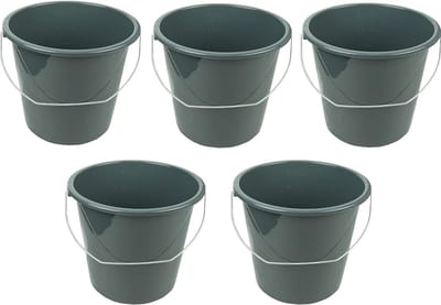Huishoudelijke emmer met metalen beugel - 5 liter - 5 stuks - zwart/antraciet